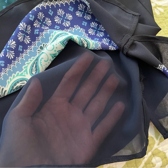 Loft Blouse Sleeveless Double Button Halter Neck Small Blue and Green - EUC - Picture 7 of 7